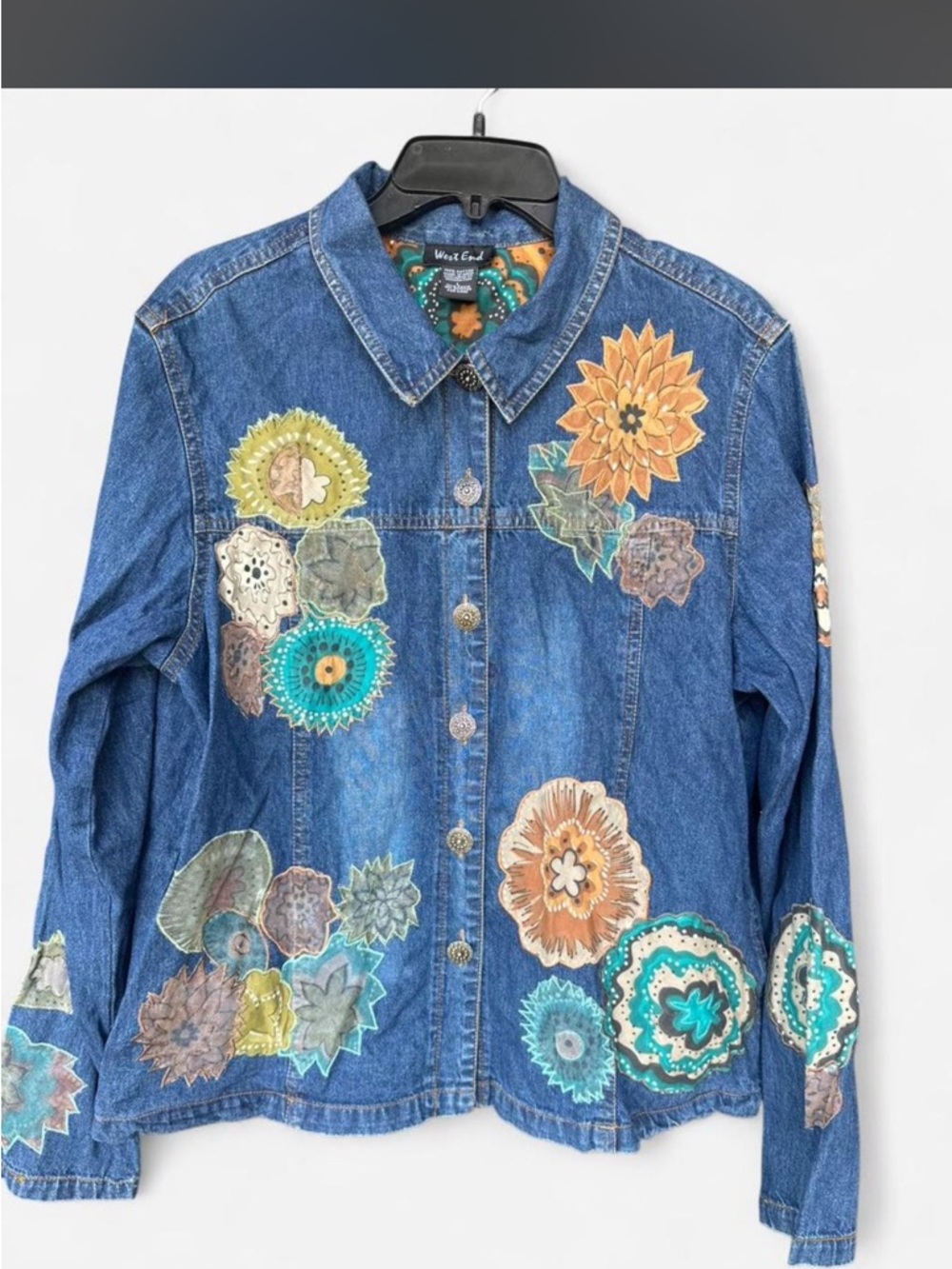 West End Blue Embroidered Floral Denim Jacket